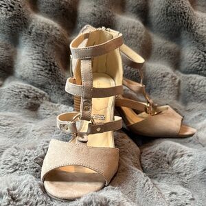 Liz Claiborne Taupe Suede Multi-Strap Block Heel Sandals